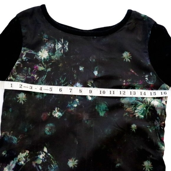 H & M Silky Floral Print Top Black Long Sleeve Mesh Back Keyhole Closure Size XS - Picture 5 of 11